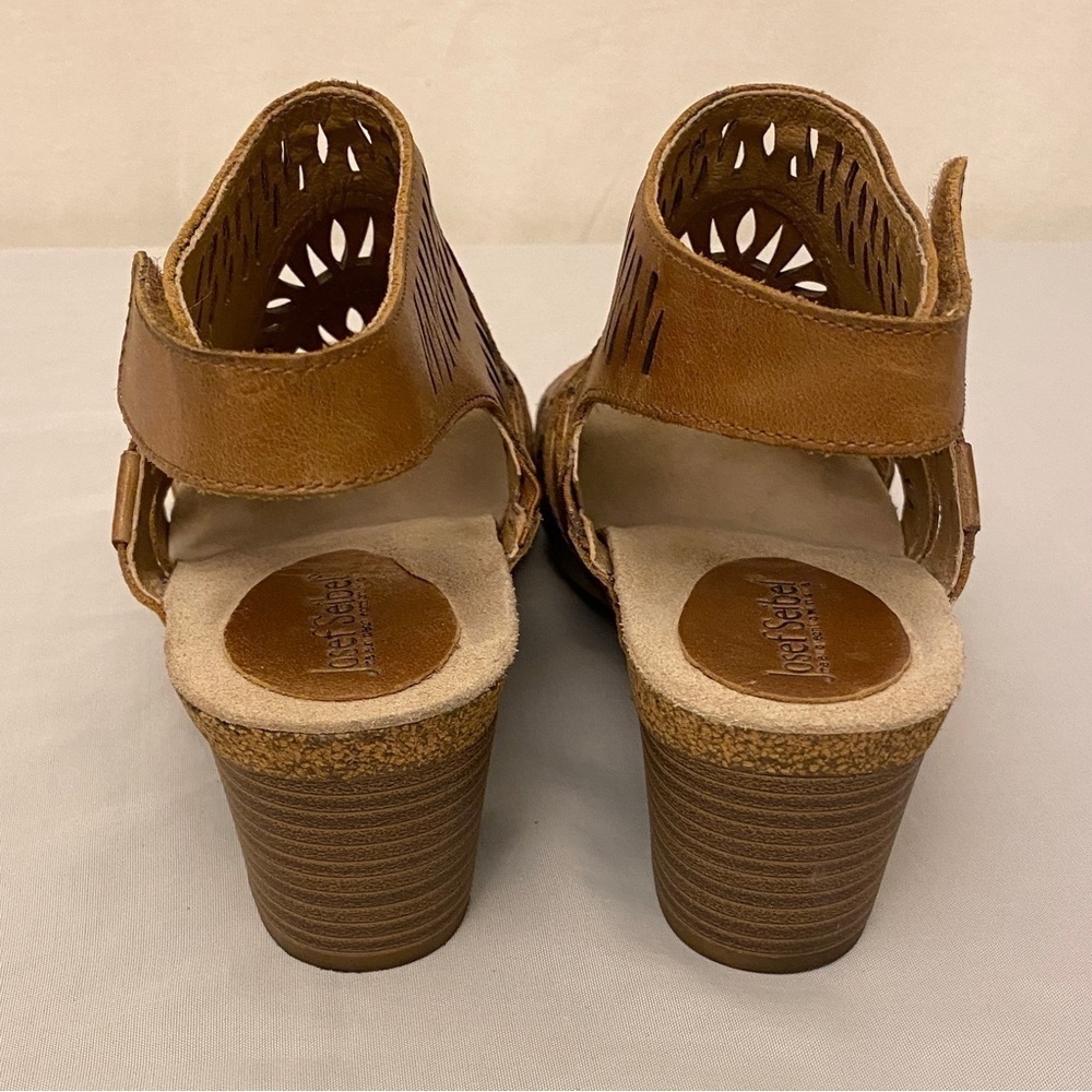 Josef Seibel 9-9.5 (40) Sunny 02 Brown Perforated Cutout Leather Heel Sandals - Picture 6 of 12